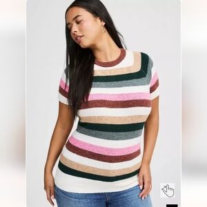 Torrid Women's Sweater Harney Stripe Soft Short Sleeve Pullover Size 4